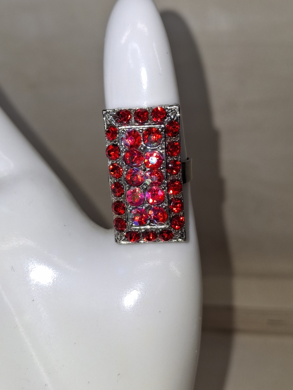 Cocktail Ring - Rectangular Red Crystal Cocktail Ring